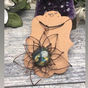 Handmade wire wrapped sunflower stone necklace